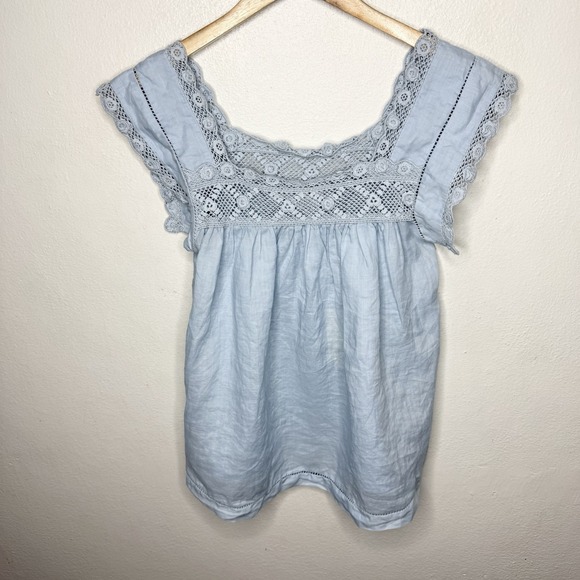 New Elie Tahari Dusty Cloud Cottagecore Top Women's Small Lace Ramie Blouse - Picture 1 of 10